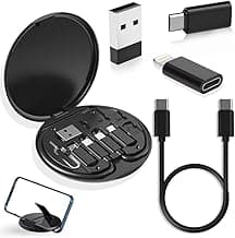 YANZIE USB Adapter Kit, Travel Charging Organizer Case with USB C, Micro USB and Lightning-Compatible Adapters, SIM Card Holder, Eject Pin and Phone Stand for Travel, Office and Car, Black