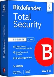 Bitdefender Total Security – Complete Antivirus and Internet Security Suite – 5 Devices | 2 year Subscription | PC/Mac | Activation Code by Mail