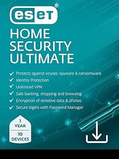 ESET Home Security Ultimate | Antivirus | VPN | Identity Protection | 2025 Edition | 10 Devices | 1 Year| Password Manager | Privacy Protection | Ransomware | Digital Download [PC/Mac/Android]