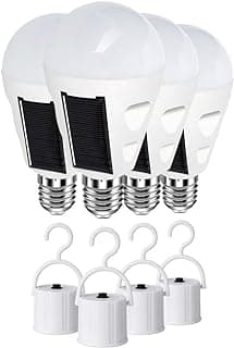 4 Pack LED Solar Emergency Light Bulbs for Home Power Failure, E26/E27 7W Rechargeable Battery Backup Bulb, Hurricane Supplies for Home, White Daylight 6000k Outdoor Hiking Camping Light