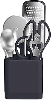 bella 7-Piece Modular Gadget Set, Grater, Pizza Cutter, Ice Cream Scoop, Peeler, Shears, Bottle Opener, Crock with removable divider, Dishwasher Safe, Slate