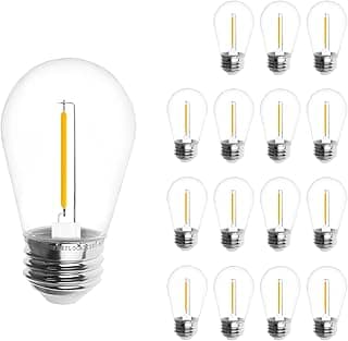 Jslinter Energy-Efficient S14 LED String Light Bulbs Replacement - 3V Solar-Powered, Shatterproof, 2700K Warm White, Outdoor/Indoor, E26, 15-Pack