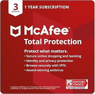 McAfee Total Protection | 3 Device | Antivirus Internet Security Software | VPN, Password Manager, Dark Web Monitoring | 1 Year Subscription | Download Code