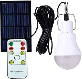 Solar Powered Lamp Remote Control Portable Led Bulb Lights Solar Energy Panel Led Lighting for Camp Tent Night Fishing Emergency Lights Flash 350LM(Pack of 1+Remote Control)