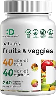 Nature’s Fruits & Veggies Supplement, 240 Veggie Capsules – 80 Whole Food Superfoods for Daily Balance – 40 Fruits with 40 Vegetables and Greens – Non-GMO, Gluten Free