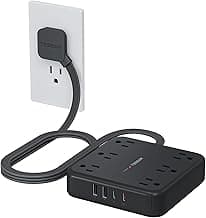TESSAN Black Extension Cord with Fast Charger, Surge Protector Power Strip with 6 Outlets and 4 USB Ports (2 USB C), 2100 Joules Protection, Flat Plug, Multi Outlet Extender for Home, Office, Dorm