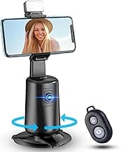 Auto Face Tracking Tripod 360° Rotating Cell Phone Photo and Video Kits Stand, No App, Camera Stand with Remote and Gesture Control, Rechargeable Smart Shooting Stand for Live Recording Tiktok（Black）