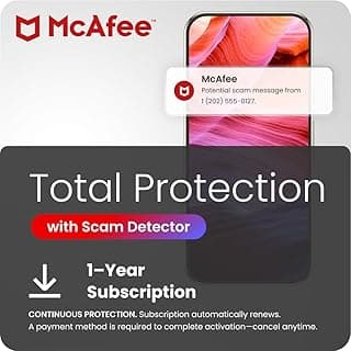 McAfee Total Protection with Scam Detector | Avoid Phishing Emails, Texts, Video and QR Code Scams with Scam Protection Software App for iPhone & Android | 1-Year Subscription with Auto-Renewal