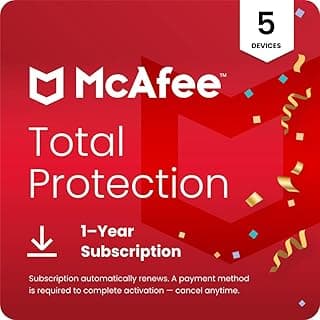 McAfee Total Protection 5-Device | AntiVirus Software 2026 for Windows PC & Mac, AI Scam Detection, VPN, Password Manager, Identity Monitoring | 1-Year Subscription with Auto-Renewal | Download