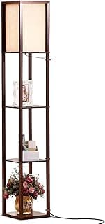 Brightech Maxwell - Modern Shelf Floor Lamp with Lamp Shade & Warm White LED Bulb, Corner Display Floor Lamp with Shelves for Living Room, Bedroom, Nightstand Office, Home Decor Storage - Havana Brown