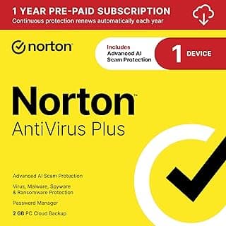 Norton AntiVirus Plus 2026 Ready, Antivirus software for 1 Device with Auto-Renewal – Includes Advanced AI Scam Protection, Password Manager and PC Cloud Backup [Download]