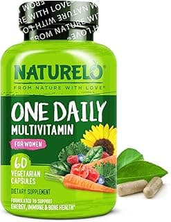 NATURELO One Daily Multivitamin for Women w/Vitamin B12, 60 Ct, Energy Support, Whole Food Daily Women Multivitamin Supplement, Nourish Hair/Skin/Nail, Non-GMO, No Soy, Gluten Free, 2 Month Supply