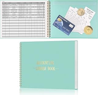 HAUTOCO Accounting Ledger Book for Small Business Bookkeeping Home Budget Tracking with 2 Storage Pouch, Accounting Log Journal Personal Money Ledger Expense Tracking Notebook 10.1 x 7.8'', Blue
