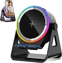 Wireless Induction Speaker, 5-in-1 Bluetooth 5.3 Phone Stand with 360° Rotation & RGB Ambient Light - Cool Tech Gadgets Gifts for Men Women Dad Mom - Compatible iPhone/Android/iPad/Samsung (Black)