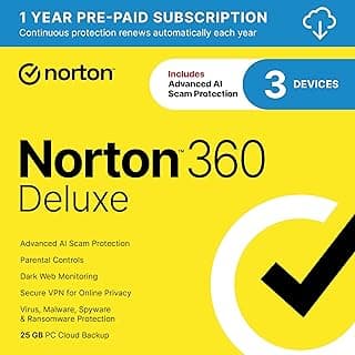 Norton 360 Deluxe 2026 Ready, Antivirus software for 3 Devices with Auto-Renewal – Includes Advanced AI Scam Protection, VPN, Dark Web Monitoring & PC Cloud Backup [Download]