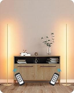 EDISHINE LED Corner Floor Lamp, Set of 2 Minimalist Dimmable Light with Remote, 57.5" Tall Standing Lamp for Living Room, Bedroom, Home Office, 7 Color Temperature 2700-6000K (Gold)