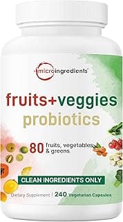 Micro Ingredients Fruit and Veggies Supplement with Probiotics, 240 Vegetarian Capsules | 80+ Super Greens & Fruits Complex | Immune, Gut & Digestive Health Support