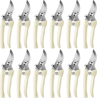Therwen 12 Pcs Garden Shears Flower Scissors Pruning Shears Floral Garden Clippers Hand Pruners Branch Cutter Gardening Tools for Plants Cutting, Trimming, Fruits Picking (Beige,Bypass)