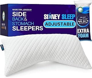 Sidney Sleep Bed Pillow for Side and Back Sleepers - Adjustable Filling - Memory Foam Pillow for Neck and Shoulder Pain - Customizable Loft - King Size - Additional Foam Bag Included (White)