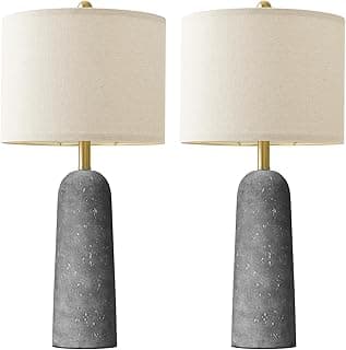 BOBOMOMO 27.25" Modern Table Lamp Set of 2, Gray Resin Lamp with Natural Stone Look, Lamps for Living Room with Linen Shades, Nightstand Lamp for Bedroom, Living Room, Entryway
