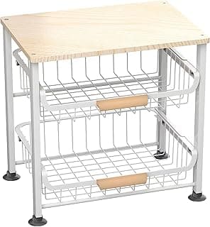 3-Layer Kitchen Fruit Storage Basket Snack Rack, countertop Storage Rack, Stackable Storage Rack with Desktop, Pull-Out Hollow Metal Storage Basket with Handle, Kitchen Organizers & Storage