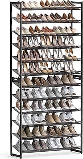 SONGMICS Shoe Rack, 12-Tier Shoe Organizer, Metal Shoe Storage for Garage, Entryway, Set of 2 6-Tier Stackable Shoe Shelf, with Adjustable Flat or Angled Shelves, Holds 48-60 Pairs, Black ULMR12B