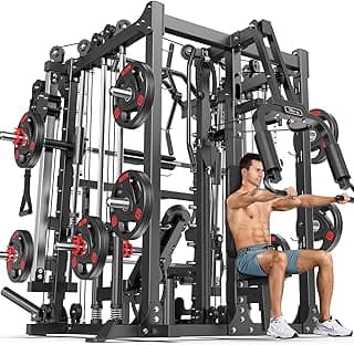 Smith Machine with Cable Crossover System, Multi-Function Squat Rack Power Cage for Home Gym, Power Rack and Packages Weight Sets