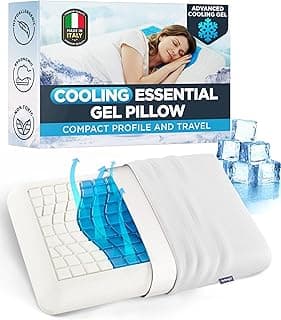 Medium Essential Gel Pillow – 4.5" Memory Foam w/ Cooling Gel Zone for Heat Reduction, Compact Profile for All Sleep Positions & Travel, Washable Cover, Pressure Relief & Neck Alignment – Italian-Made
