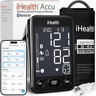 iHealth Accu Blood Pressure Monitor – 4.5" Large LCD(Black), Clinically Accurate, Irregular Heartbeat Alert, Body & Cuff Detection, Bluetooth Sync, Large 8.6"–17" Cuff – Easy for Seniors & Adults