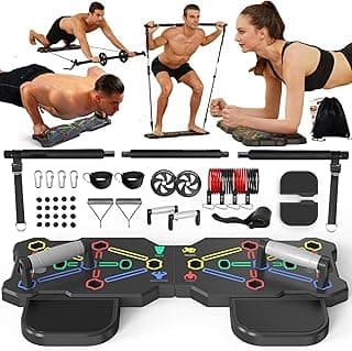 HOTWAVE Portable Workout Equipment with 20 Gym Accessories.Push Up Board &Plank Trainer,Resistance Bands with Ab Wheel,Exercise at Home For Men and Women