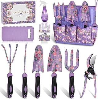 Gardening Tools, WisaKey 10 Piece Heavy Duty Purple Garden Tool Set Durable Garden Supplies Organizer Bag Garden Hand Tools Grandmother Granny for Woman