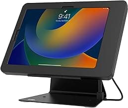 CTA Digital Desktop Anti-Theft Stand – Kiosk Stand with Stylus, Tether, and Aluminum Enclosure for iPad 11th Gen A16 11” - 10th Gen 10.9” - Air 4th & 5th Gen - 11” Pro & More - Black (PAD-DASB109)