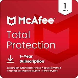 McAfee Total Protection 1-Device | AntiVirus Software 2026 for Windows PC & Mac, AI Scam Detection, VPN, Password Manager, Identity Monitoring | 1-Year Subscription with Auto-Renewal | Download