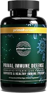Primal Harvest Immune Defense 10-in-1 Supplement with Probiotics, Zinc, and Vitamins C, D3, K2, B6 Daily Immune Support for Adults