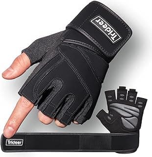 Trideer Workout Gloves for Men, Weight Lifting Gloves with Wrist Wrap Support, Full Palm Protection & Extra Grips for Weightlifting, Exercise, Cross Training, Fitness, Pull-up