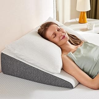 Sweetcrispy 7.5 Inch Wedge Pillow, Body Pillow for Sleep Apnea, Neck Pain Relief, Post Surgery, Sleeping Comfort, Snoring, White & Grey