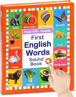My First English Words Sound Book Toy, English Learning Talking Book, 470+ Words, 21 Themes, Press to Learn Phonics, Interactive Educational Books for 2-5 Year Olds