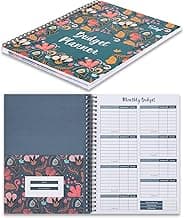 Soligt Budget Planner Monthly Budget Book Bill Organizer with 12 Pockets, Undated Home Financial Money Expense Saving Debt Tracker Notebook, 1 Year, Blue Floral, Spiral Design