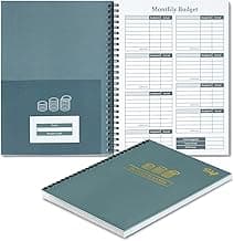 Monthly Budget Planner Book (Undated) with 12 Pockets for Income, Debt, Saving, Expense and Bill Tracker Organizer, Financial Planner for Men and Women, Dark Green, Spiral Design