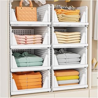Upgraded Closet Organizers and Storage, Stackable Closet Organizer Basket | 5 Pack Foldable Closet Storage Bins for Bathroom Laundry Room Wardrobe Storage, Space-Saving Clothes Drawer Organizer