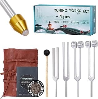 4 Tuning Forks for Healing Set 128Hz 136.1Hz 256Hz 384Hz Weighted Unweighted Sound Wellness Tools for Yoga Meditation Grounding Emotional Balance (Set)