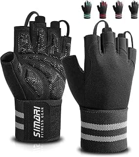 SIMARI Workout Gym Gloves for Men Women, Weight Lifting Gloves with Wrist Wrap Support, SBR Pad Grip for Full Palm Protection, for Exercise, Fitness, Dumbbells, Barbell, Climbing, Fingerless