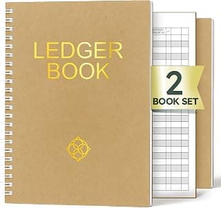 ZENO Ledger Book – 2 Pack Accounting Ledger Books for Small Business, Finance Planner, Expense Tracker, Bookkeeping Record Book, Account Tracker, Spreadsheet Notebook – Brown