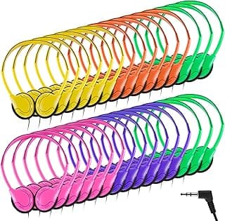 Yunsailing 30 Pack Bulk Over Ear Headphones Set On Ear Headsets Earphones with Adjustable Headband and 3.5mm Plug for Group Learning, Computer Lab, Library, Online Lesson (Bright Color)