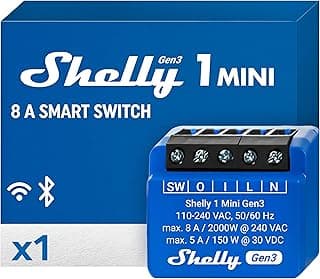 Shelly 1 Mini Gen3, WiFi & Matter Smart Relay Switch with Dry Contacts, 1-Channel 8A, Compatible with Alexa, Home Assistant, SmartThings & Google Home, DYI, Garage Door Opener, No Hub Required