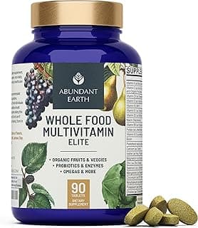 Abundant Earth Whole Food Multivitamin for Women, Daily Multi Vitamins Supplements for Men/Mens Multivitamins + B Complex, Probiotic Multi Enzyme, Omegas for Organic Energy, Mood, Digestion 90ct